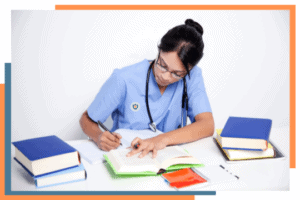 Nursing Student finishing paper works and managing nursing career